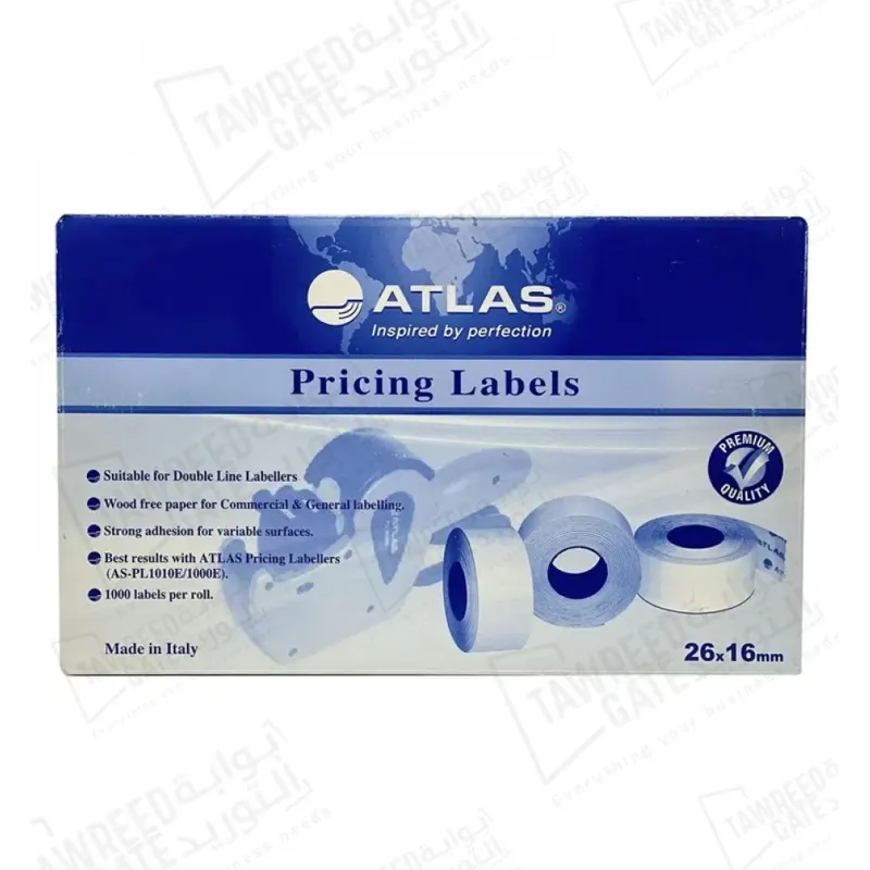Atlas Pricing Roll Size 26 x 16 MM for Pricing Machines 2 Lines White (PKT 36 Roll)