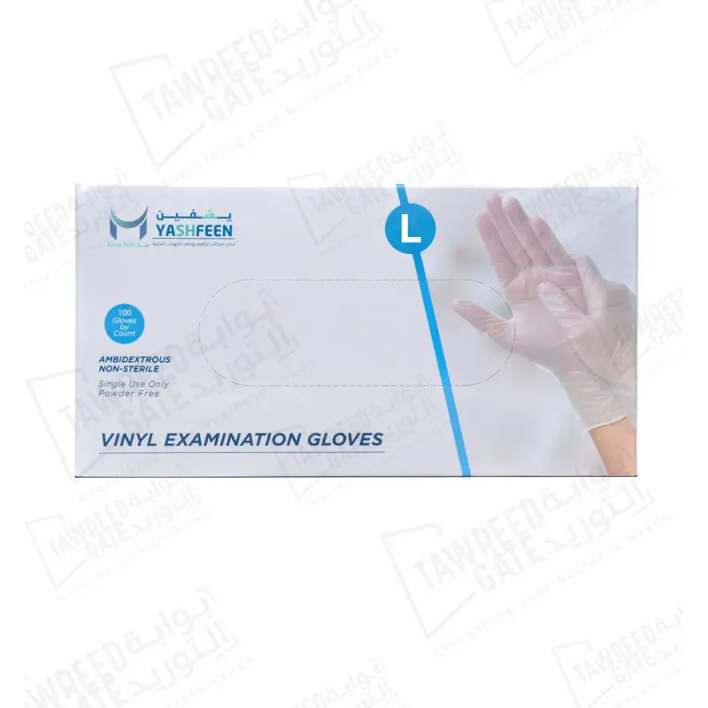 Yashfeen Vinyl Gloves Powder-Free Clear Size Large (PKT 100 PCS)(CTN 10 PKT)
