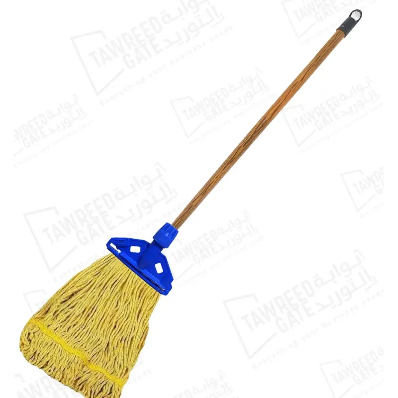 Wet Mop Head Cotton (HQ) 400 GRM Yellow Wooden Stick & Plastic Clip