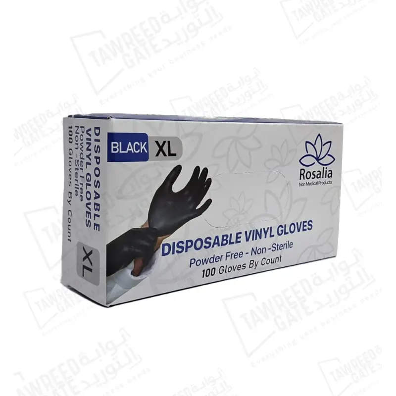 Rosalia Vinyl Gloves Powder-Free Black Size X Large (PKT 100 PCS)(CTN 10 PKT)