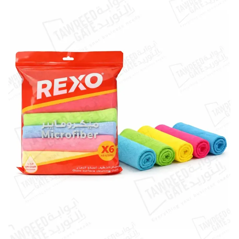 REXO Cleaning Cloth Soft Microfiber Mix Size 40 CM × 40 CM (PKT 6 EA)(CTN 72 PKT)