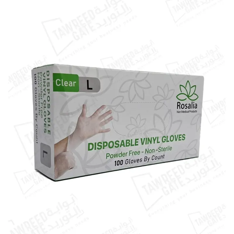 Rosalia Vinyl Gloves Powder-Free Clear Size Large (PKT 100 PCS)(CTN 10 PKT)