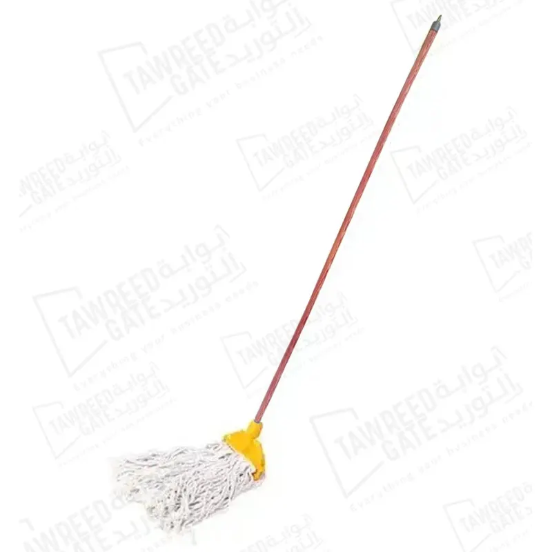 Wet Mop Head Cotton (HQ) 650 GRM White With Clip Pat Wooden Stick & Plastic