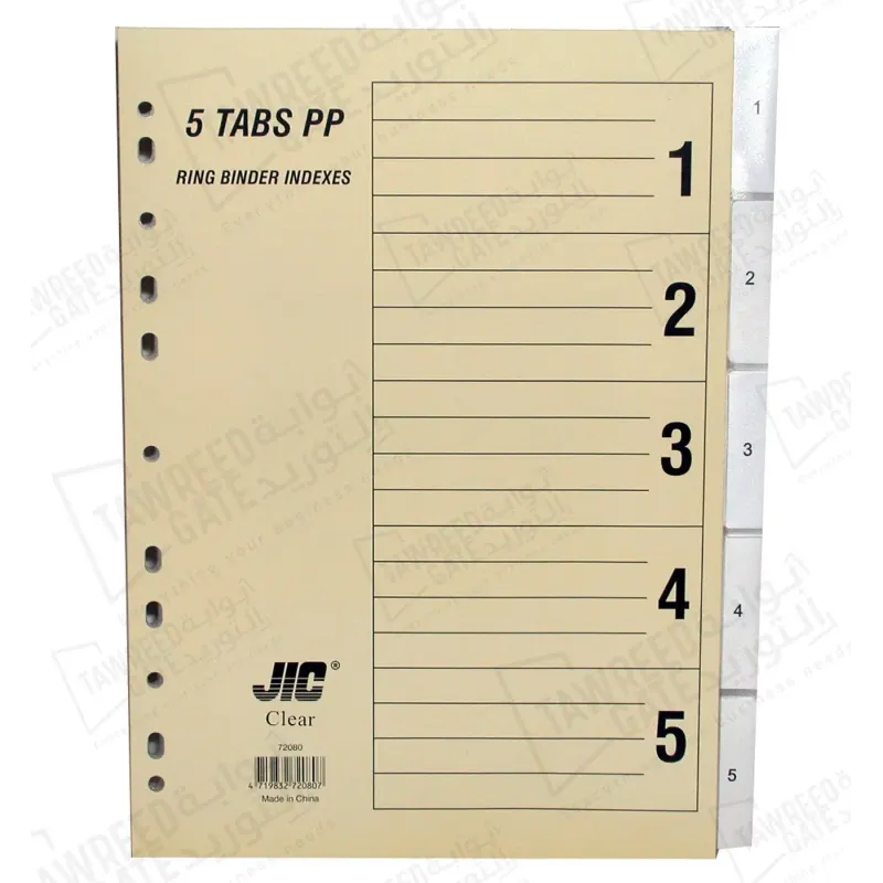 JIC Index Divider Size A4 Clear Tabs 1-5 (CTN 30 EA)