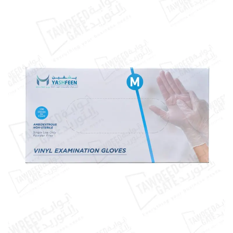 Yashfeen Vinyl Gloves Powder-Free Clear Size Medium (PKT 100 PCS)(CTN 10 PKT)