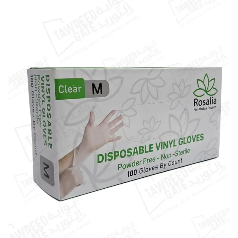 Rosalia Vinyl Gloves Powder-Free Clear Size Medium (PKT 100 PCS)(CTN 10 PKT)