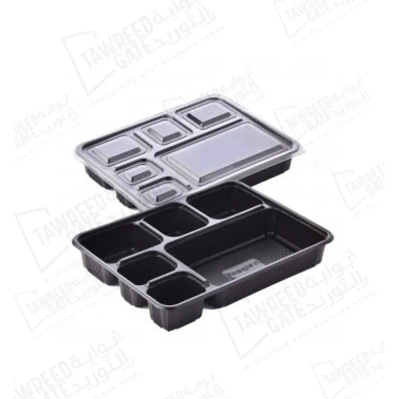 Plastic Plate Black Divided Into 6 With Transparent Lid (CTN 150 EA)