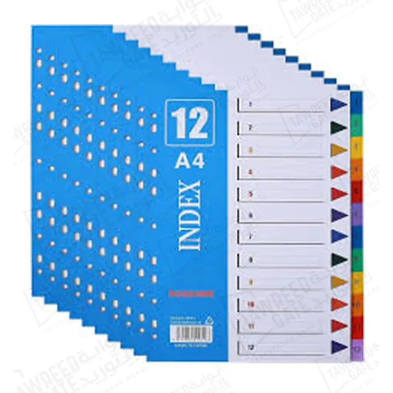 INDEX Divider Size A4 Multi Colors Tabs 1-12
