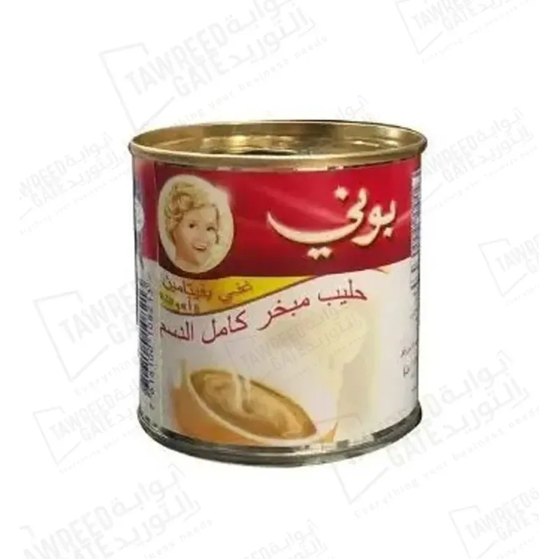 علب حليب بوني كامل الدسم لو المبخر 170 غرام (كرتونة تحتوي على 48 علبة)